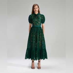 Green Guipure Lace Midi Dress